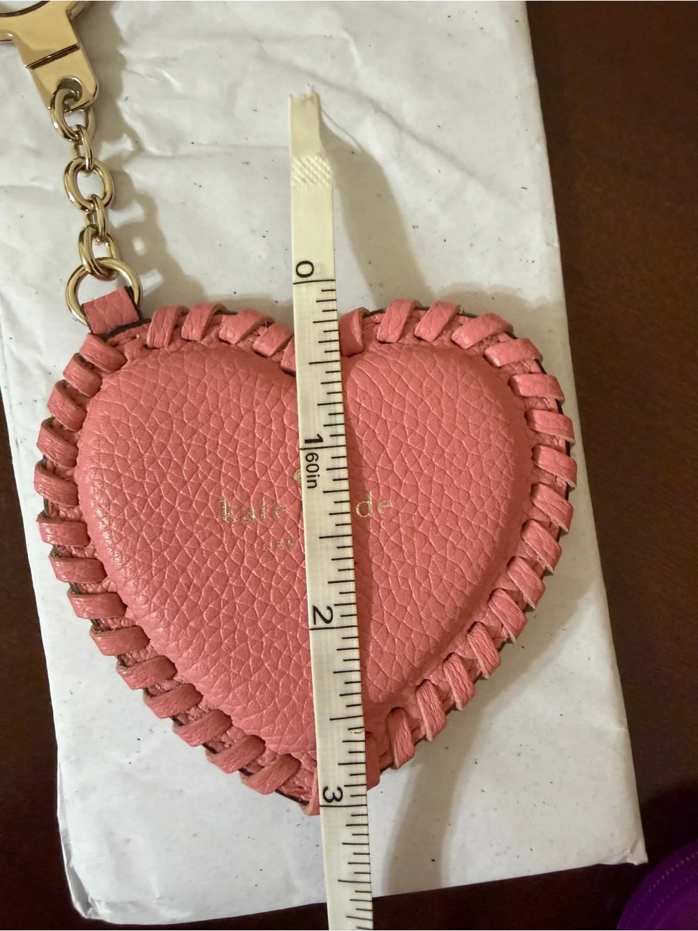 kate spade Pink Heart Keychain Charm with Whipstitch Edging